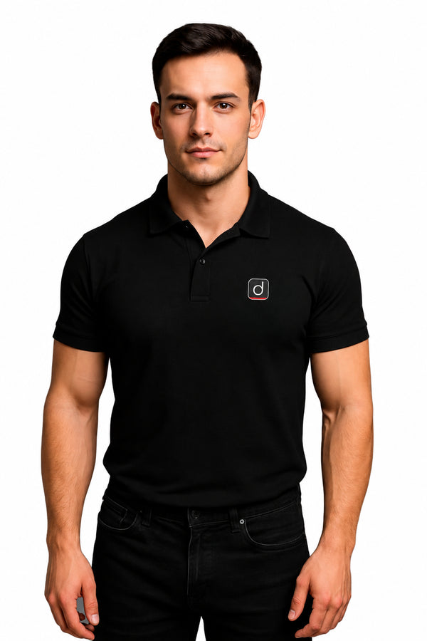 Drishti Black polo T-shirt, front view