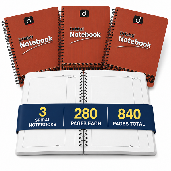 DRISHTI IAS UPSC Answer Writing Sheets, 280 Pages Per Notebook, Pack of 3, Spiral Notebook, A4 Size, Blank with Pre-Printed Margin for Practice, 70 Paper, For State PCS, other Competitive Exams
