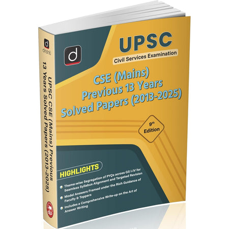 DRISHTI IAS UPSC CSE Mains Previous 13 Years Solved Papers 2013-2025, English Medium, 9th Edition, Civil Services Examination PYQs with Theme-wise Segregation & Model Answers for GS Papers I-IV – English Medium
